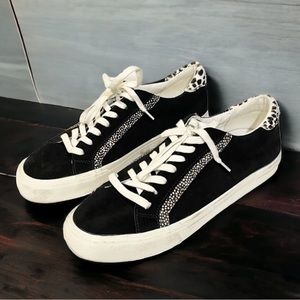 Madewell Size 10 Black Sidewalk Low Top Sneaker Leather‎ Real Fur Animal